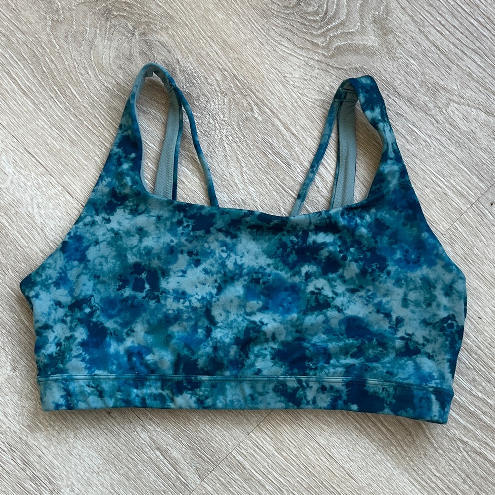 Athleta Exhale Teal Blue Tie-Dye Sports Bra Sz L